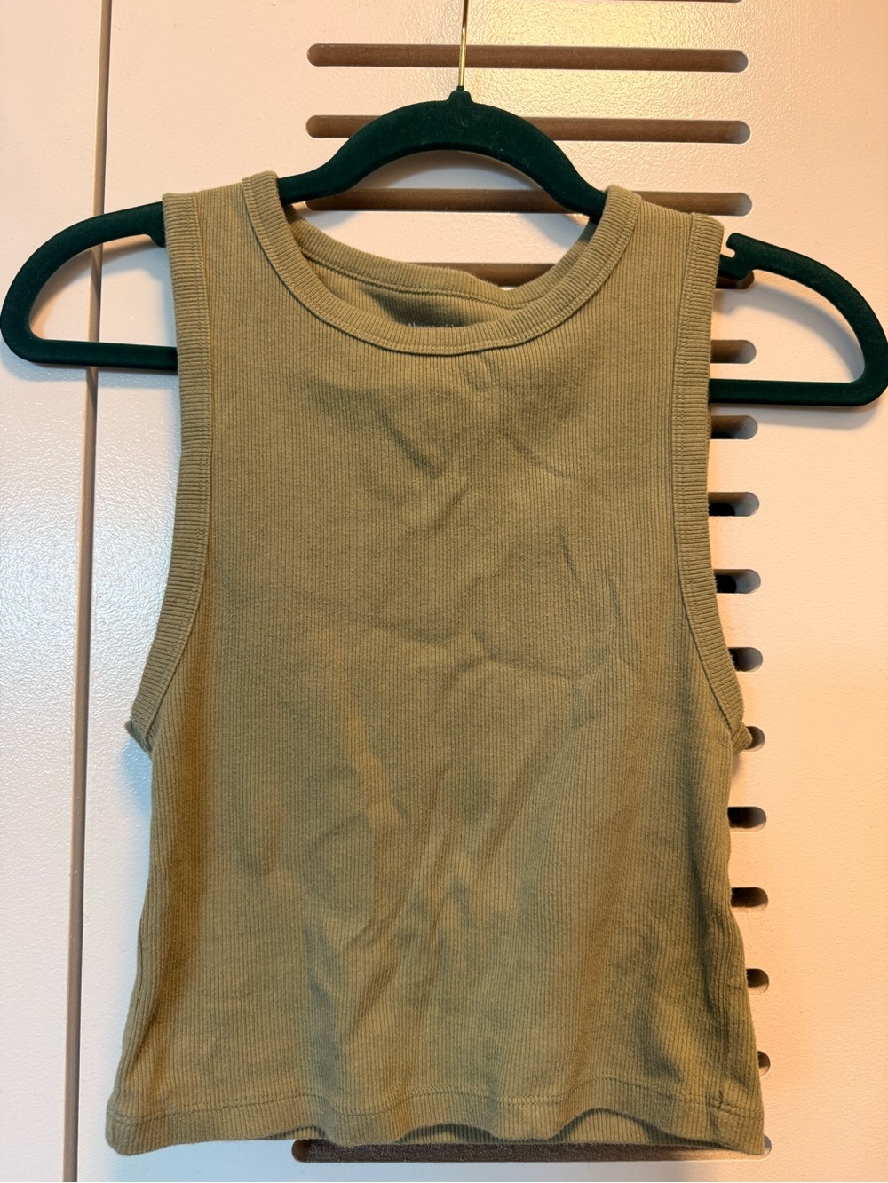 Abercrombie & Fitch High Neck Ribbed Tank Top, Size Small in Olive Green
